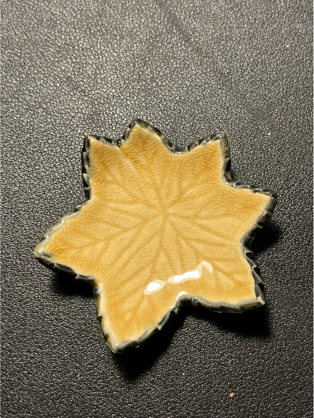 Kotobuki Japan 1970s 12 Crackle Glaze Soy Sauce Dishes Maple Leaf & Lotus, 2.5”